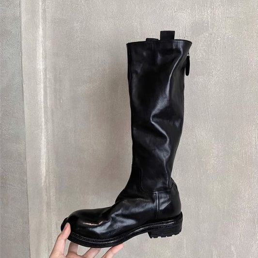 Tall Platform Genuine Plain Zip-Up Boots Leather