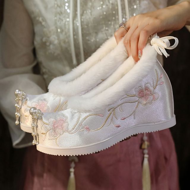 Wedge Pumps (Various Beaded Designs) Hidden Fleece-Lined Heel Embroidered