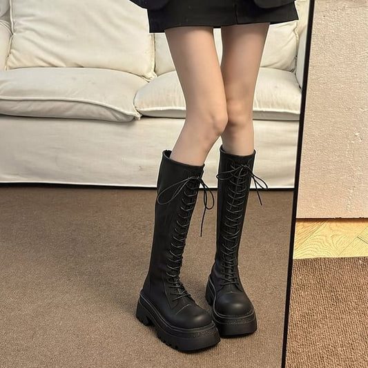 Platform Up Boots Knee High Lace