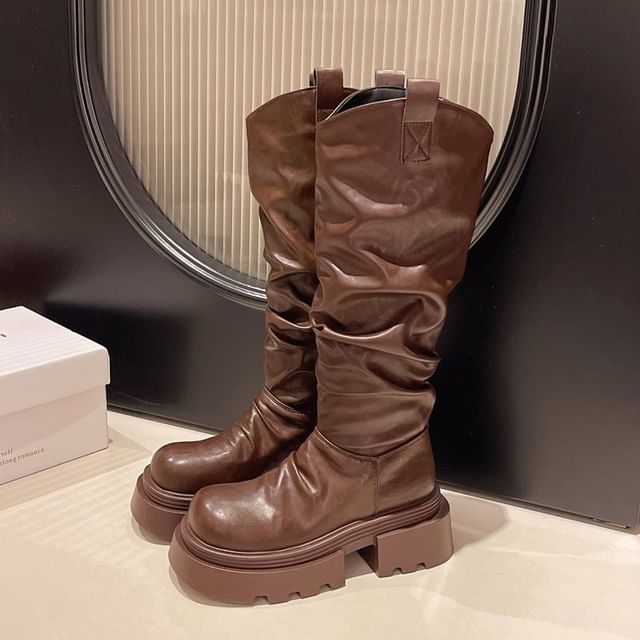 Knee Ruched High Platform Boots