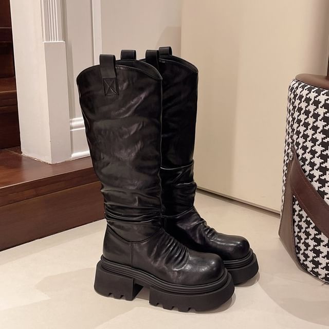 Knee Ruched High Platform Boots