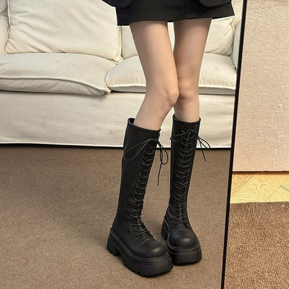 Platform Up Boots Knee High Lace