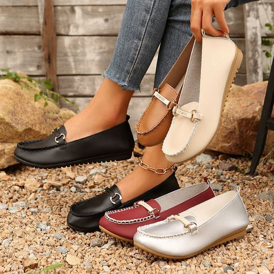 Faux Plain Leather Buckled Slip-Ons