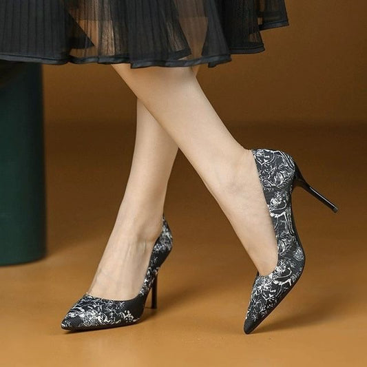 Print Toe Floral Pointed Stiletto Pumps