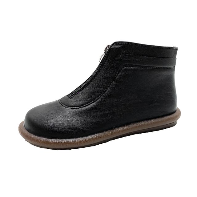 Boots Leather Short Faux Zip-Up Plain