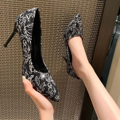 Print Toe Floral Pointed Stiletto Pumps