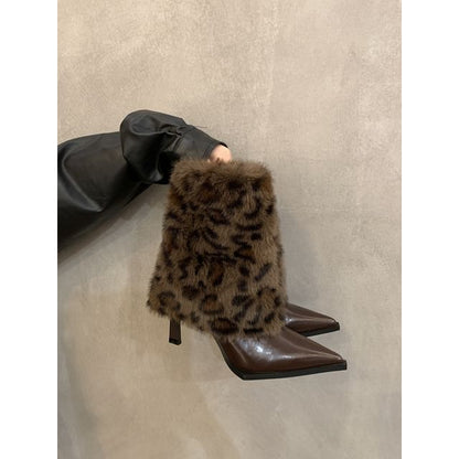 Sample High Heel Leopard Print Pointed Short Boots