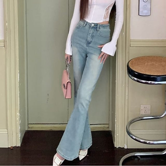 Jeans Rise High Washed Flared