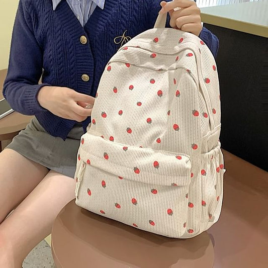 Backpack Strawberry Multi-Pocket Print