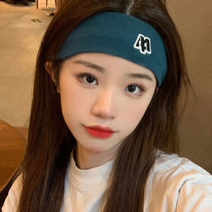Headband Lettering Knit Embroidered