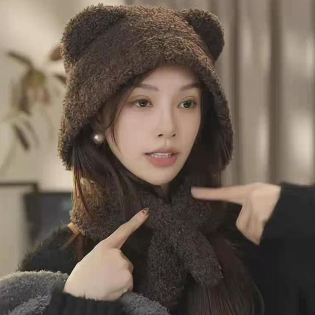 Bear Ear Scarf Plain Hooded