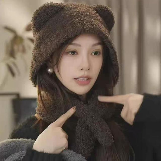 Bear Ear Scarf Plain Hooded