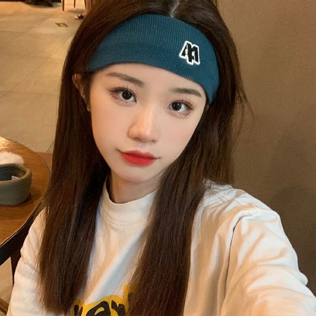 Headband Lettering Knit Embroidered