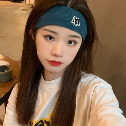 Headband Lettering Knit Embroidered