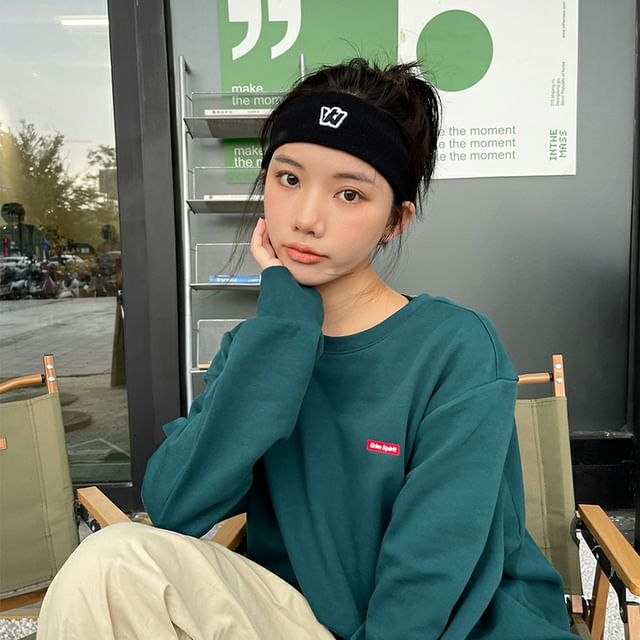 Headband Lettering Knit Embroidered
