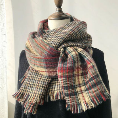 / Lettering Scarf Embroidered Plain Plaid