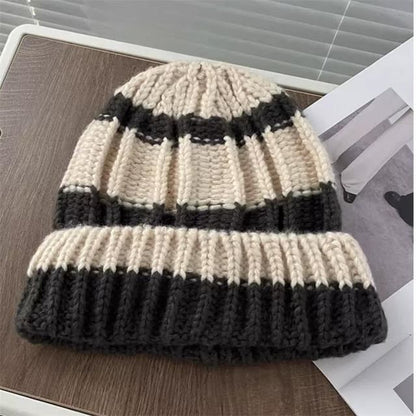 / Plain Striped Ribbed Beanie