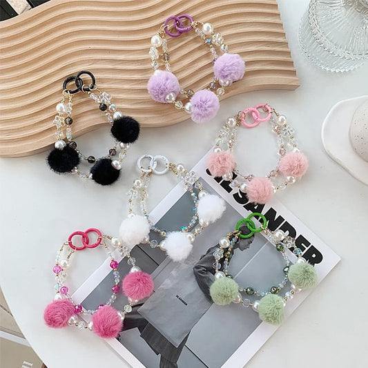 Pearl Strap Layered Faux Phone Pom