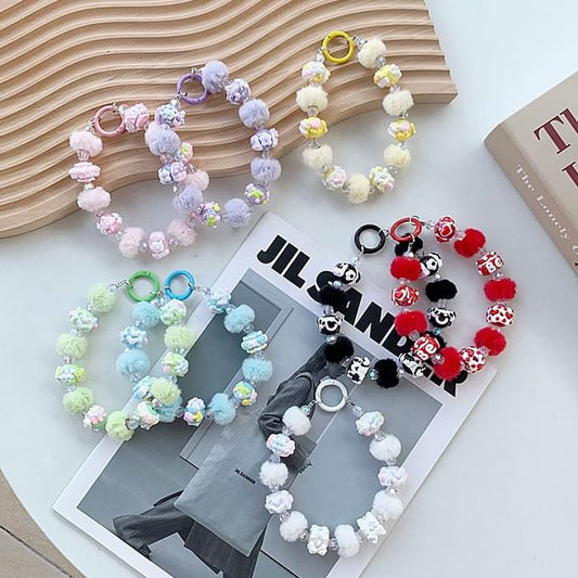 Phone Heart Strap Pom Bead