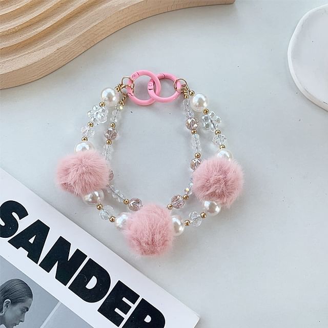 Pearl Strap Layered Faux Phone Pom