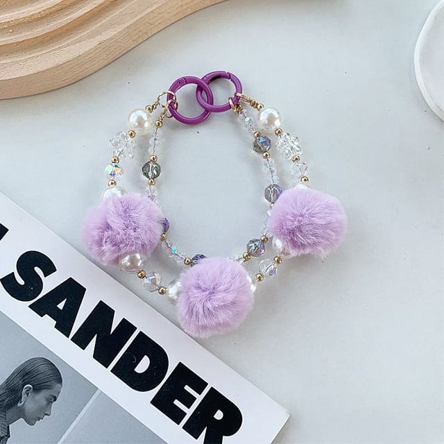 Pearl Strap Layered Faux Phone Pom