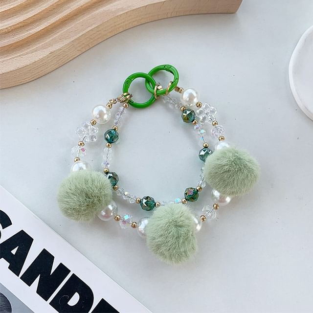 Pearl Strap Layered Faux Phone Pom