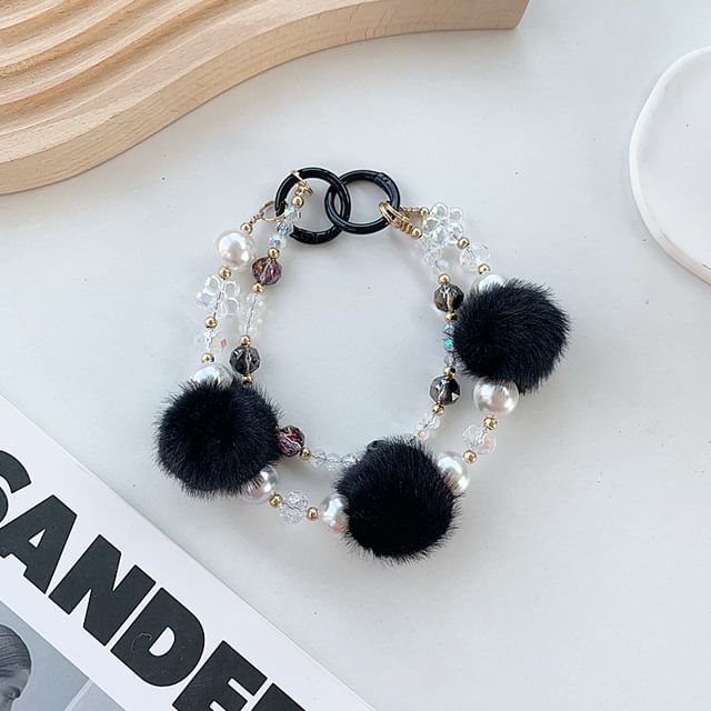Pearl Strap Layered Faux Phone Pom