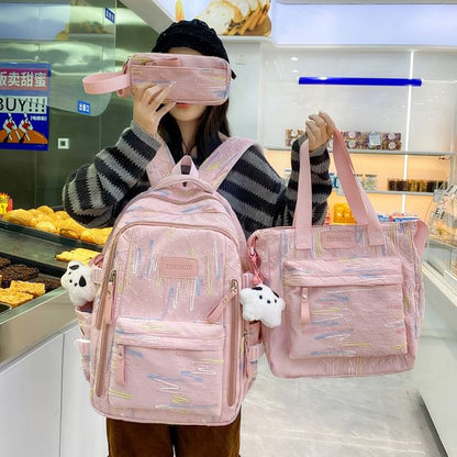 Embroidered Nylon Laptop Backpack / Tote Bag / Pencil Case / Bag Charm / Set