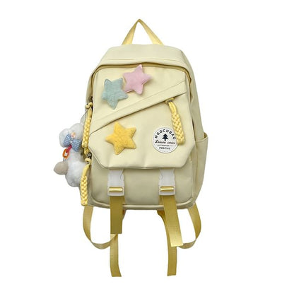Lettering Applique Nylon Laptop Backpack / Star Badge / Bag Charm / Set