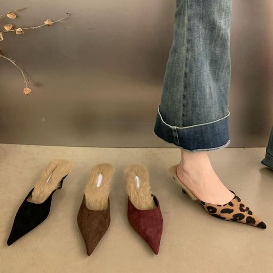 Sample Kitten Heel Pointed Toe Fleece-Lined Mules