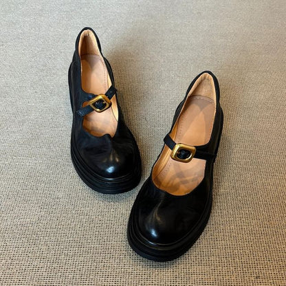 Sample Chunky Heel Plain Buckled Faux Leather Mary Jane Shoes