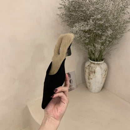 Sample Kitten Heel Pointed Toe Fleece-Lined Mules