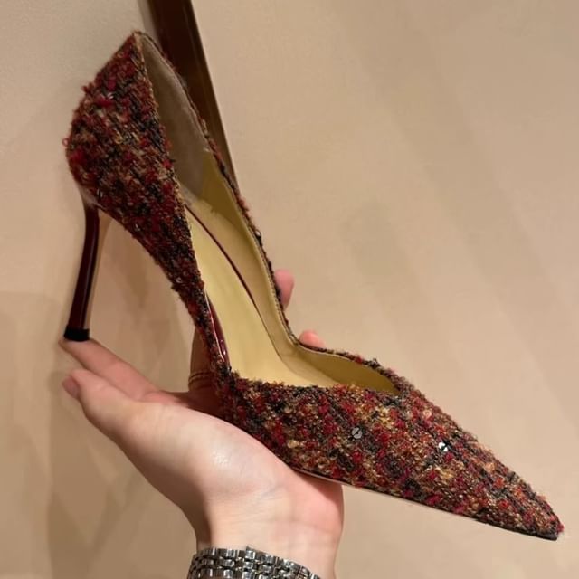 Sample Stiletto Pointed Toe Sequin Tweed Pumps