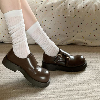 Sample Platform Monk Strap Plain Faux Leather Shoes
