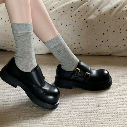 Sample Platform Monk Strap Plain Faux Leather Shoes