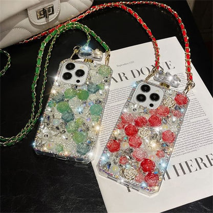 Rose Phone Case Galaxy Lanyard Rhinestone