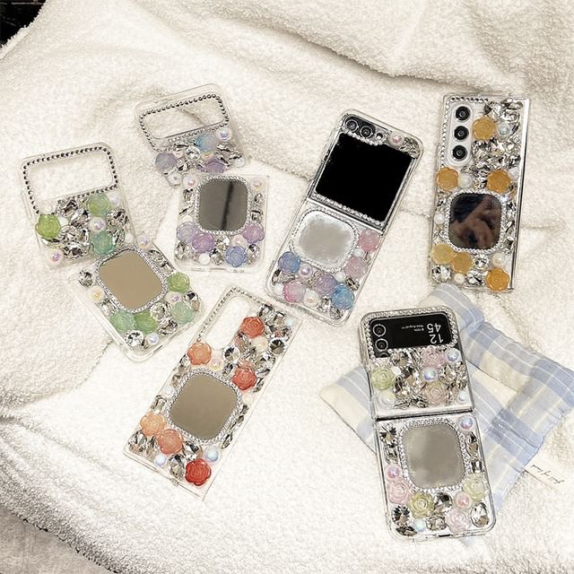 Mirrored Case Rose Rhinestone Phone