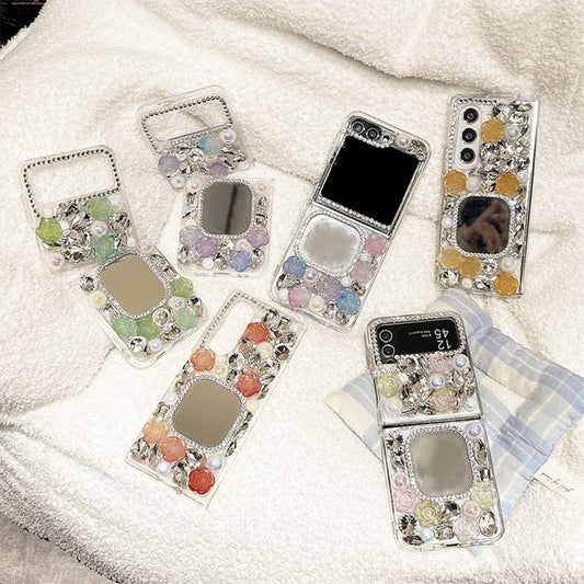 Mirrored Case Rose Rhinestone Phone
