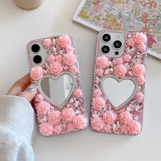 Rose Mirrored Case Rhinestone Phone