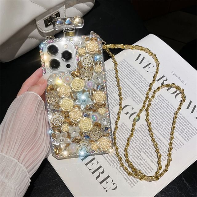 Rose Phone Case Galaxy Lanyard Rhinestone