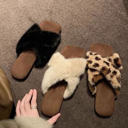 Band Slide Sandals Cross Fluffy
