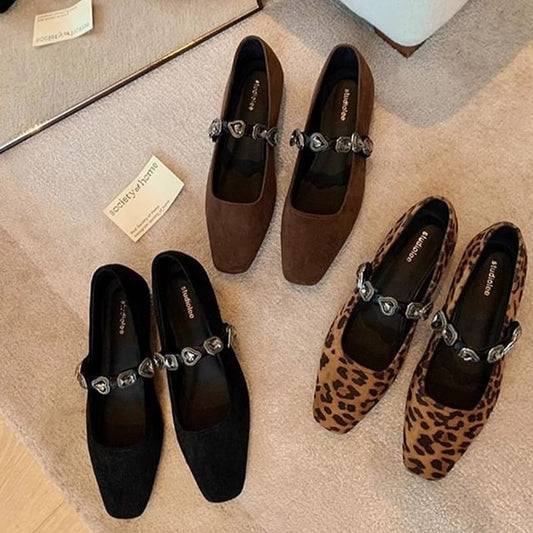 Buckled Faux Flats Leather Heart