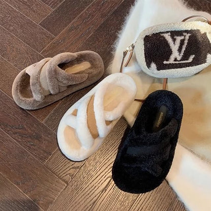 Sandals Plain Band Slide Fleece Cross