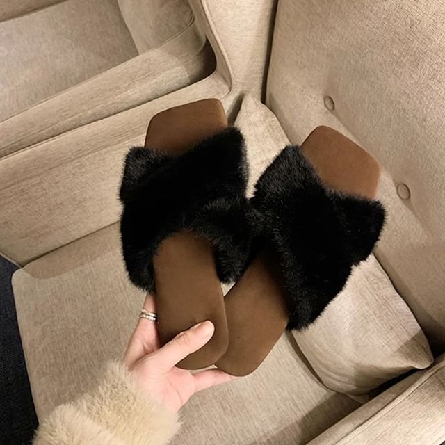 Band Slide Sandals Cross Fluffy