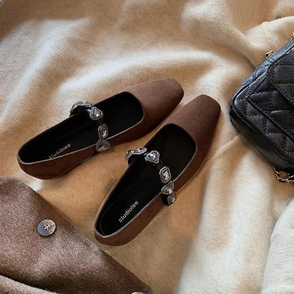 Buckled Faux Flats Leather Heart
