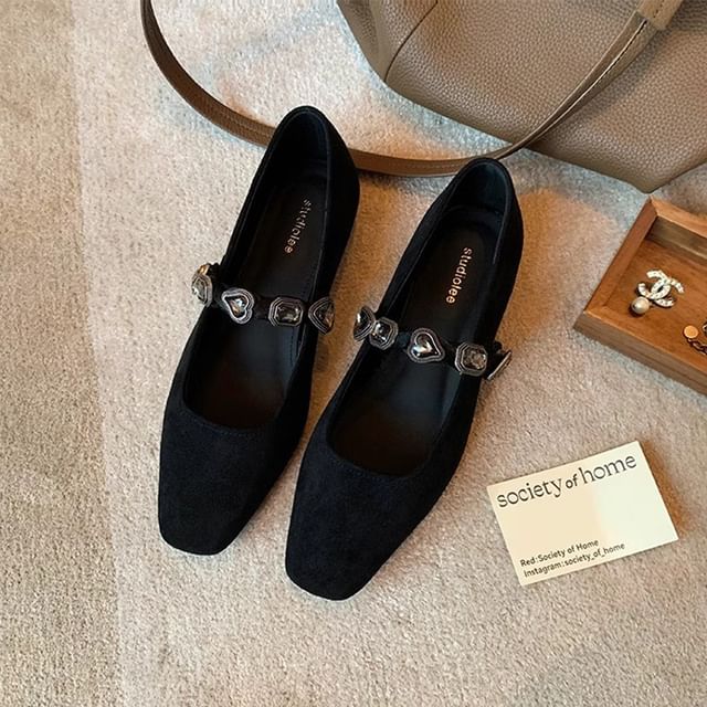 Buckled Faux Flats Leather Heart