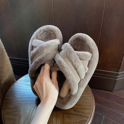 Sandals Plain Band Slide Fleece Cross
