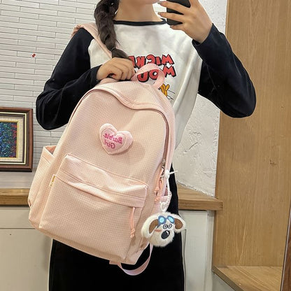 Sample Plaid Nylon Backpack / Brooch / Set