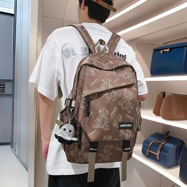 Wholesale Sample Bear Print Buckled Nylon Backpack