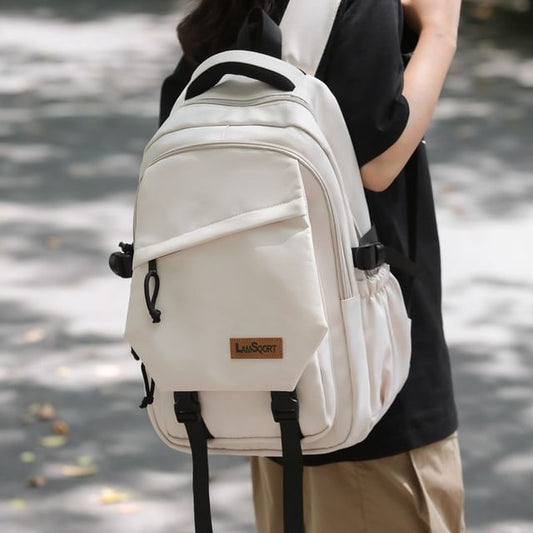 Wholesale Sample Lettering Applique Buckled Nylon Backpack